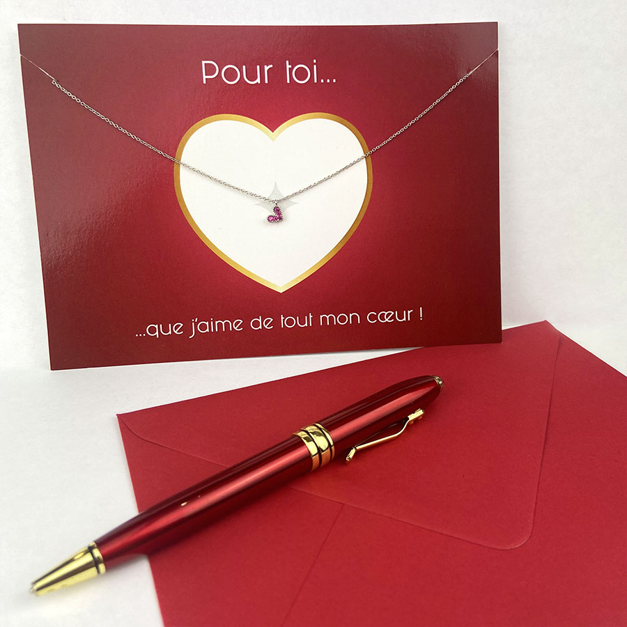 Collier "Love Is In The Air" sur carte-bijou Envoie un Cœur