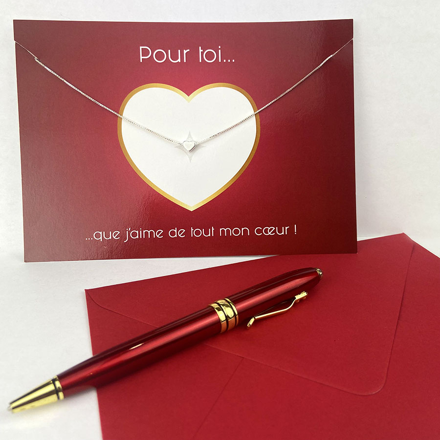 Collier "My Love" sur carte-bijou Envoie un Cœur